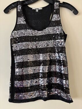Bershka Black Tank Top with Silver Sequin Stripes